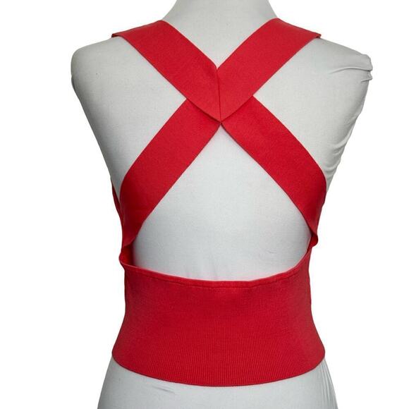 Jonathan Simkhai Top Cross Back Textured Knit Tank Coral Melon Pink Size L - Picture 1 of 9